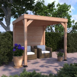 Overkapping Douglas Hout Blank Met Blokhutprofiel Achterwand 270x270 Cm -Pokon Verkoopwinkel 123 1315