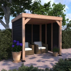 Overkapping Douglas Hout Zwart Met Achterwand En 2 Zijwanden 270x270 Cm -Pokon Verkoopwinkel 123 1642