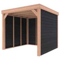 Overkapping Douglas Hout Zwart Met Achterwand En 2 Zijwanden 270x270 Cm -Pokon Verkoopwinkel 123 1646