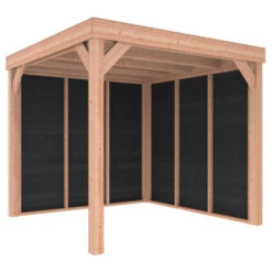 Overkapping Douglas Hout Zwart Met Achterwand En Zijwand 270x270 Cm