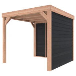 Overkapping Douglas Hout Zwart Met Achterwand En Zijwand 270x270 Cm -Pokon Verkoopwinkel 123 1777